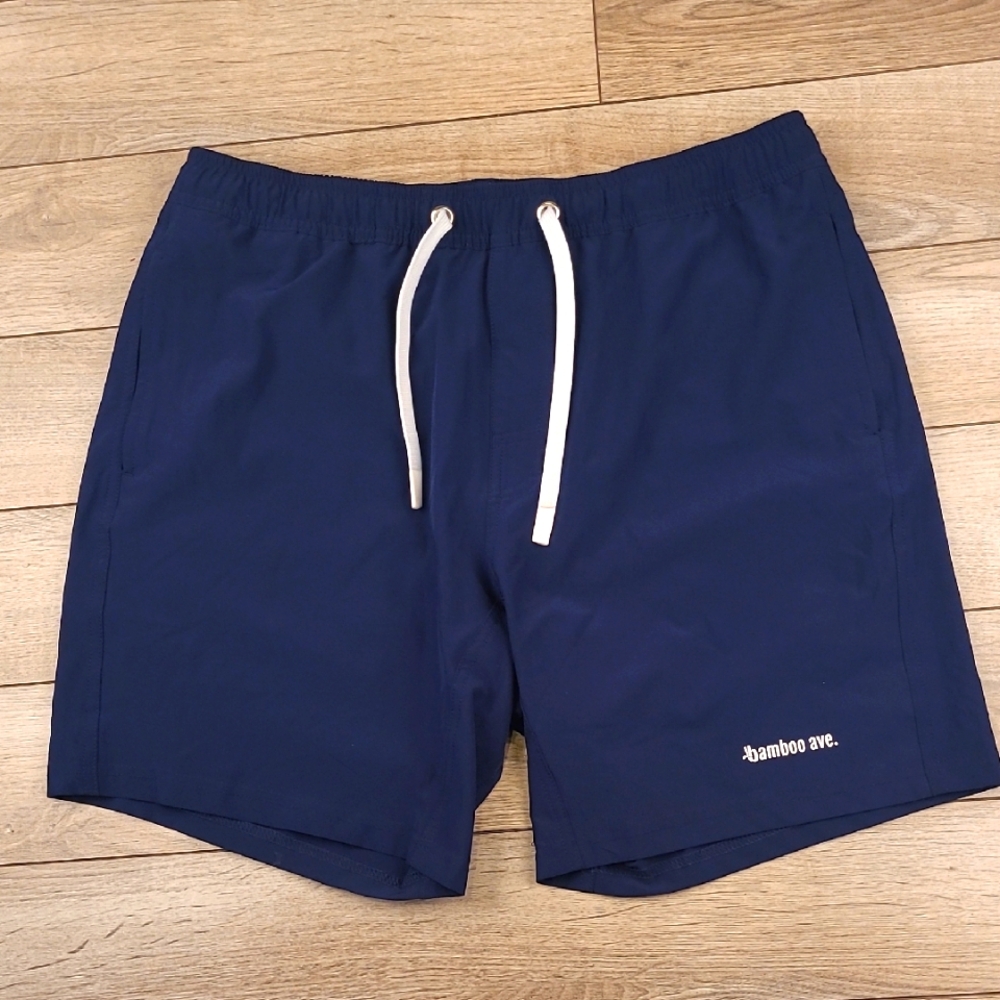 BAMBOO AVE‎ Solid Dark Blue Large Mens Athletic Performance Workout Shorts